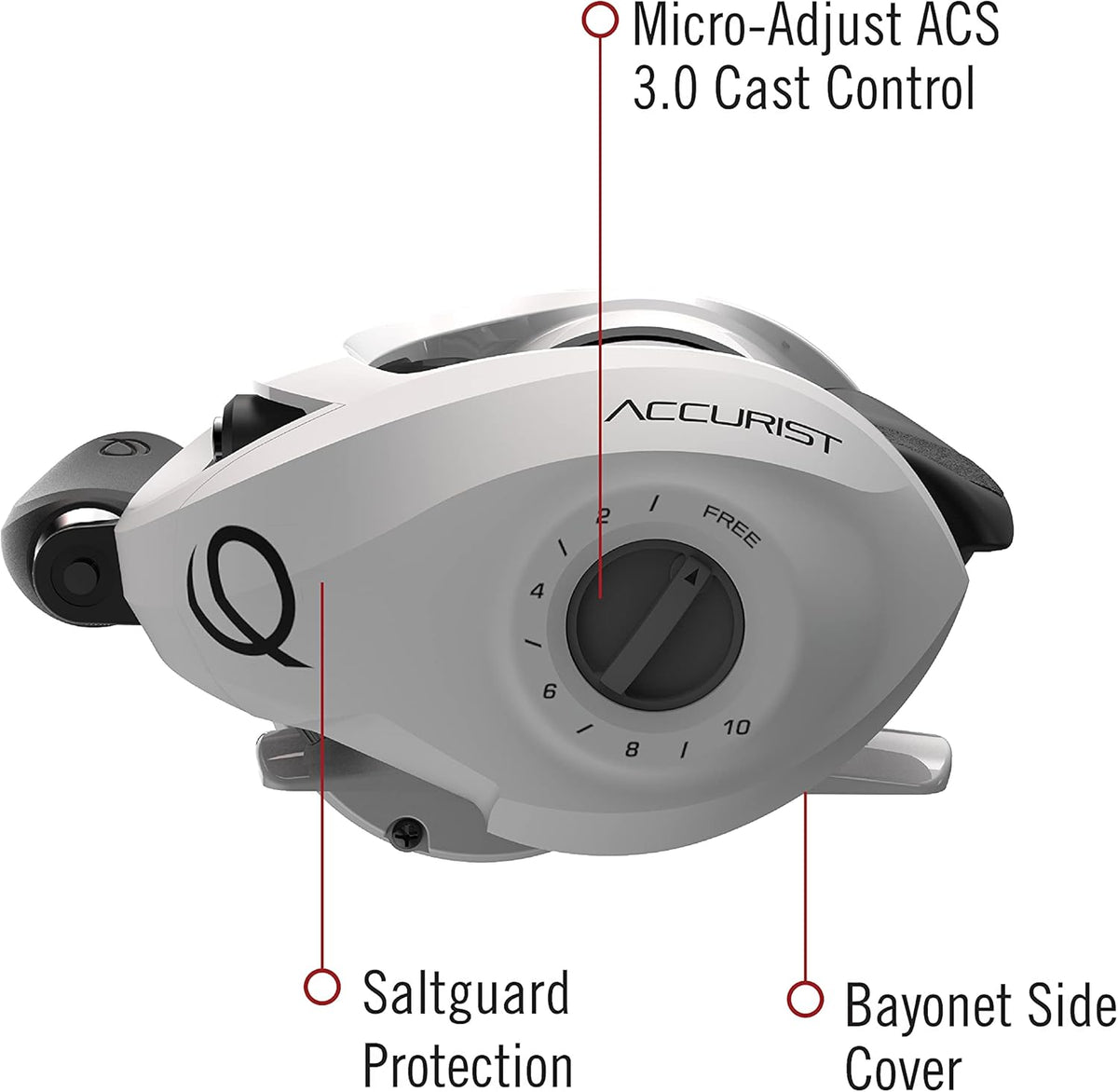 Quantum ACCURIST 100SZ RH BAITCAST Reel, wit, one size (AT100SPTA.BX2)