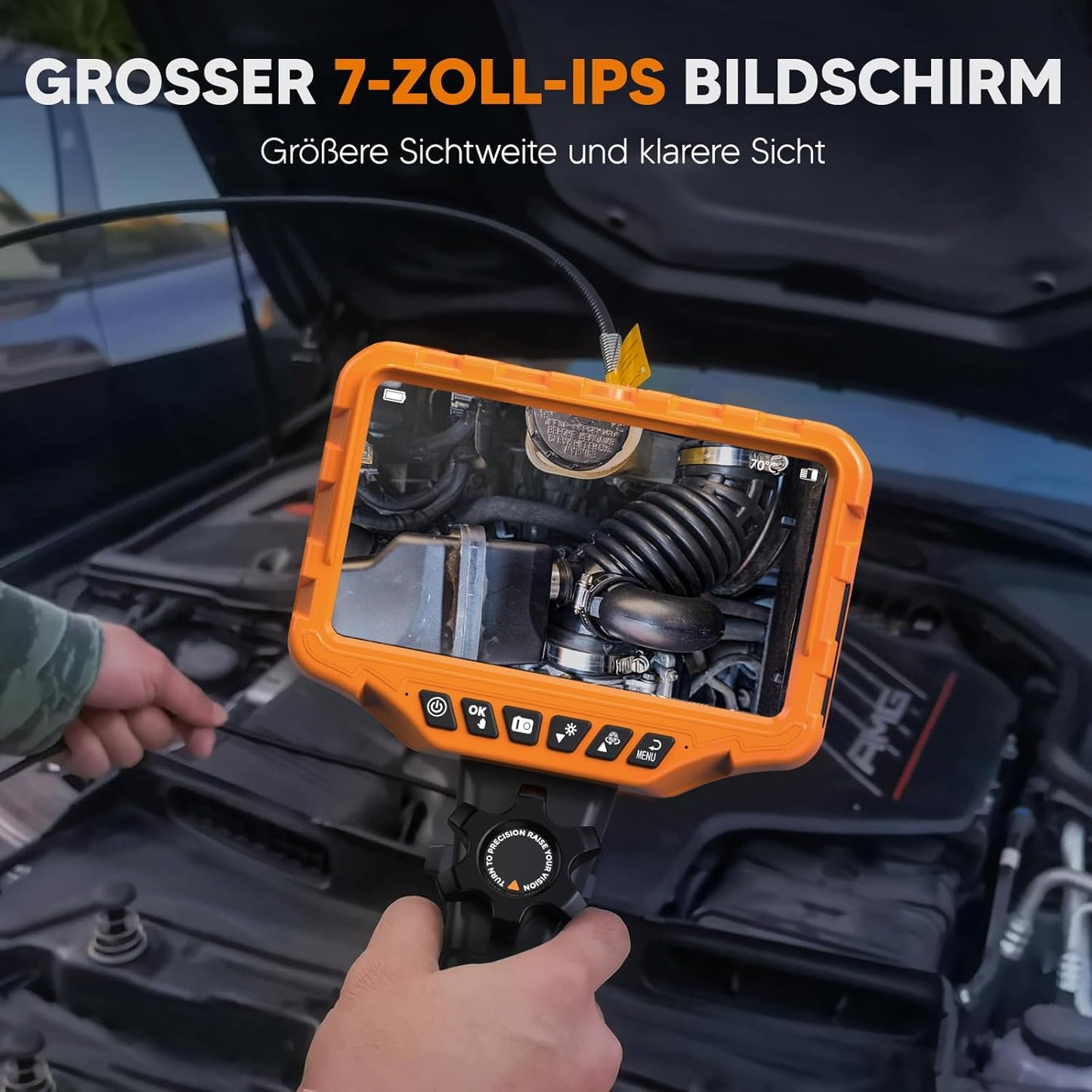 1,6 m lange endoscoop met 7 inch scherm en twee camera's