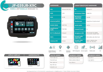 Specifieke autoradio voor Jeep Renegade Android GPS Bluetooth WiFi USB DAB+ Touchscreen 9" 8core Carplay AndroidAuto
