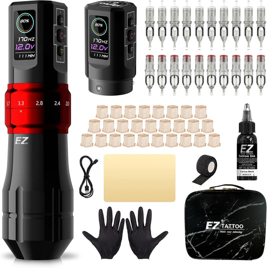 EZ P3 Pro Wireless Tattoo Machine - 6 Strokes 2.0, 2.4, 2.8, 3.3, 3.7, 4.2mm Bluetooth Tattoo Machine with OLED Digital Display 1600mAh Battery Power (Matte Grey)