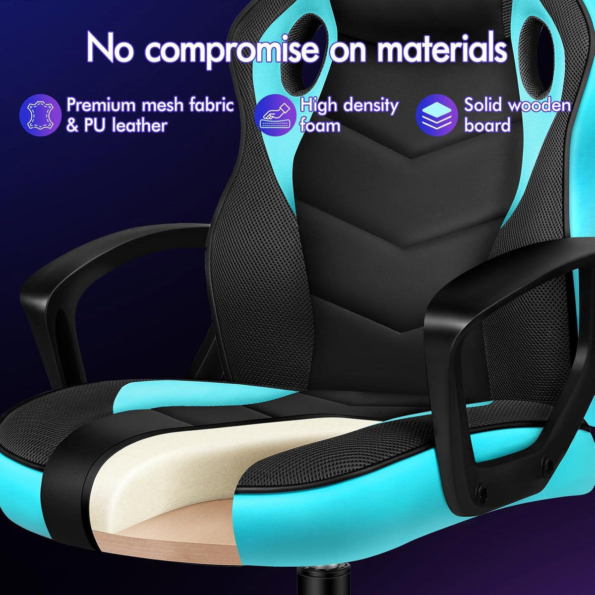 ALFORDSON Gamingstoel, PC-computer racestoel, ergonomische draaibare bureaustoel met wielen van PU-leer en stof voor thuisgebruik, cyaan