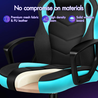 ALFORDSON Gamingstoel, PC-computer racestoel, ergonomische draaibare bureaustoel met wielen van PU-leer en stof voor thuisgebruik, cyaan