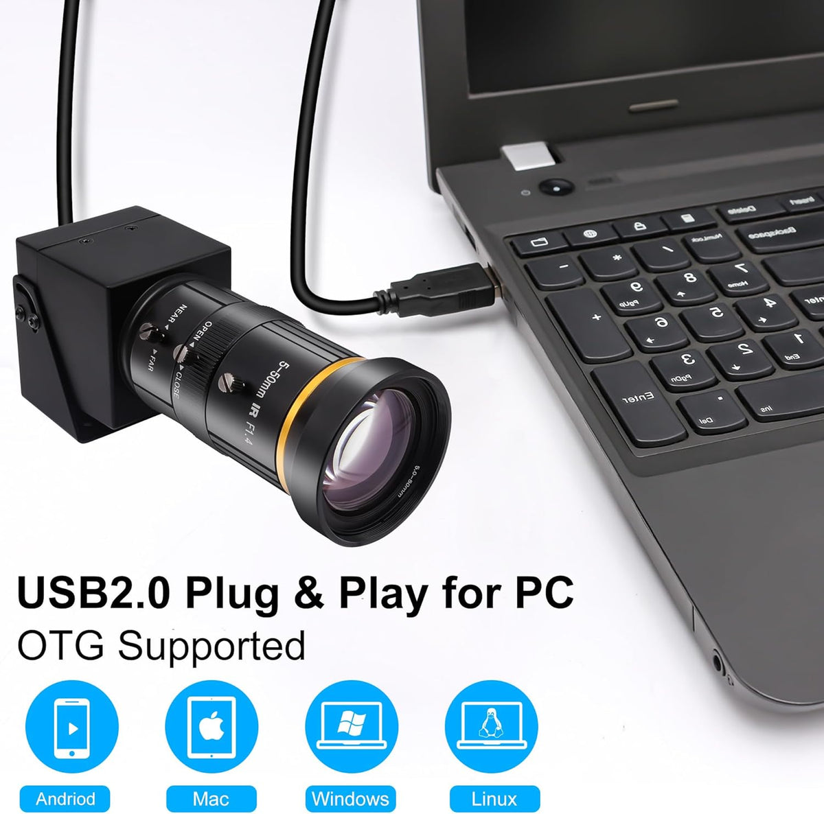 Svpro HDMI-camera, 4K, industriële USB-camera, HD streaming, webcam met 5-50 mm Telephoto zoom, handmatige lens, H.265 CS mount camera, 10 x optische zoomcamera voor pc, computer, laptop, bewaking