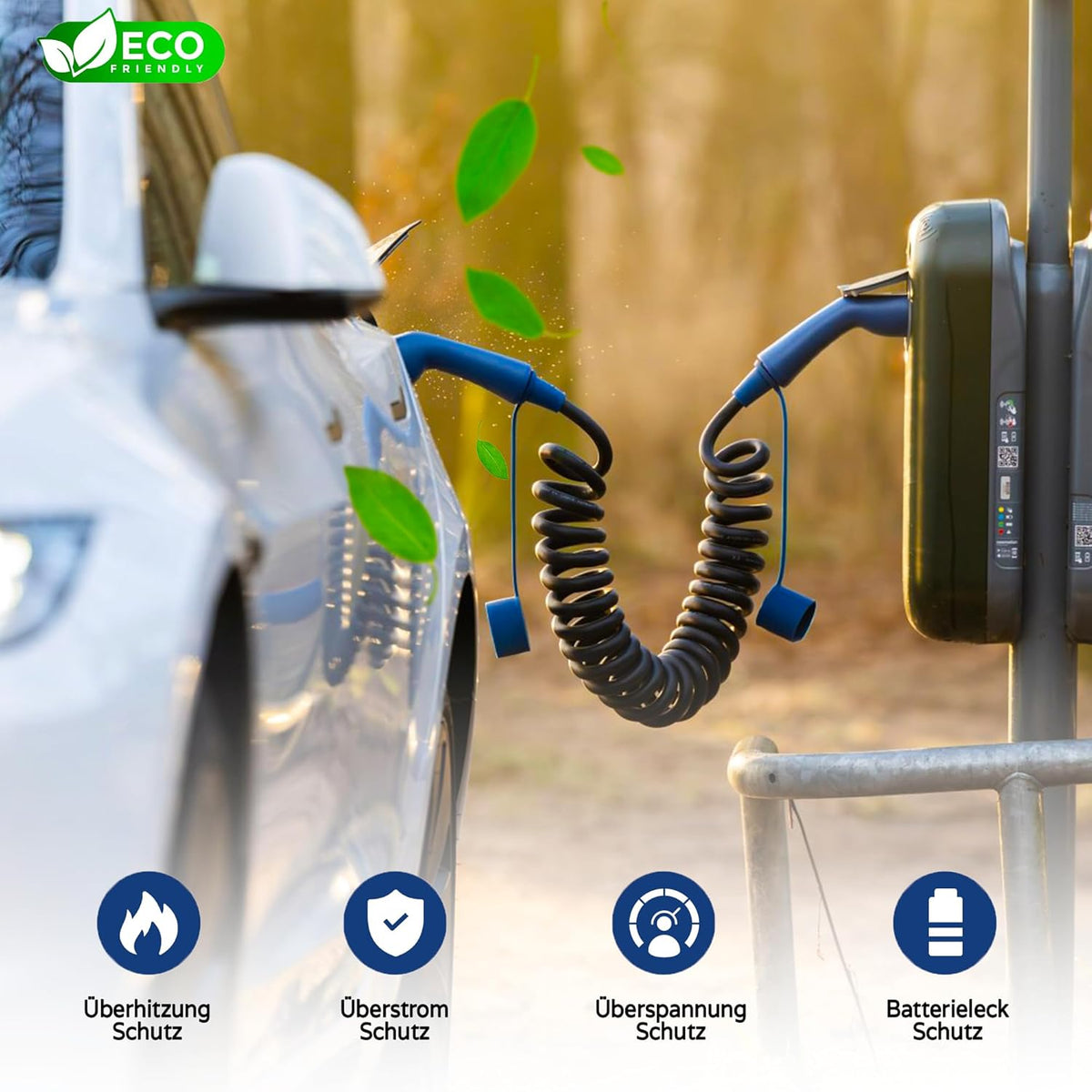 Spiraaloplaadkabel Elektrische Auto – Laadkabel EV – Oplaadkabel Type 2 – 3-Fase Kabel – Snellaadkabel – 22 kW 32A Vermogen – IP67 Waterdicht