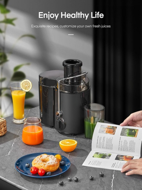 Sapcentrifuge - Slowjuicer - voor Groenten - Fruit - 400W - 65mm Vulopening - 3 Snelheden - Anti-Druppelfunctie - Oververhittingsbeveiliging - RVS - 1.6L - Zwart