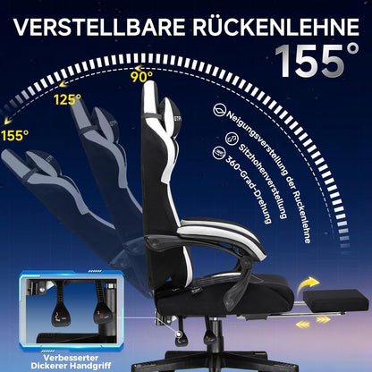 Gamingstoel – Gamestoel – Bureaustoel – PC Stoel – Ergonomische Stoel – Ademend Textiel – Verstelbare Rugleuning Tot 150° – Zwarte Stoffering