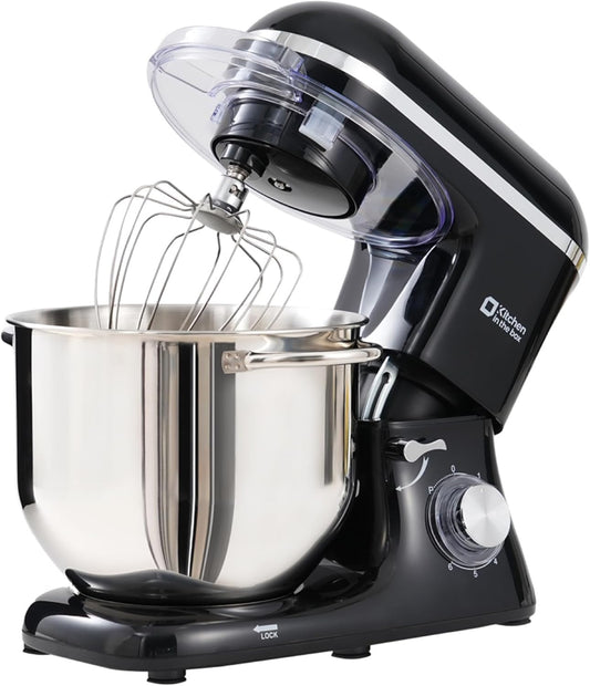 Kitchen in the box Keukenmachine, 7,5 L Staande Mixer 1400W – Deegmixer met Planetaire Mengtechniek, Menghaak, Deeghaak, Garde (Zwart)