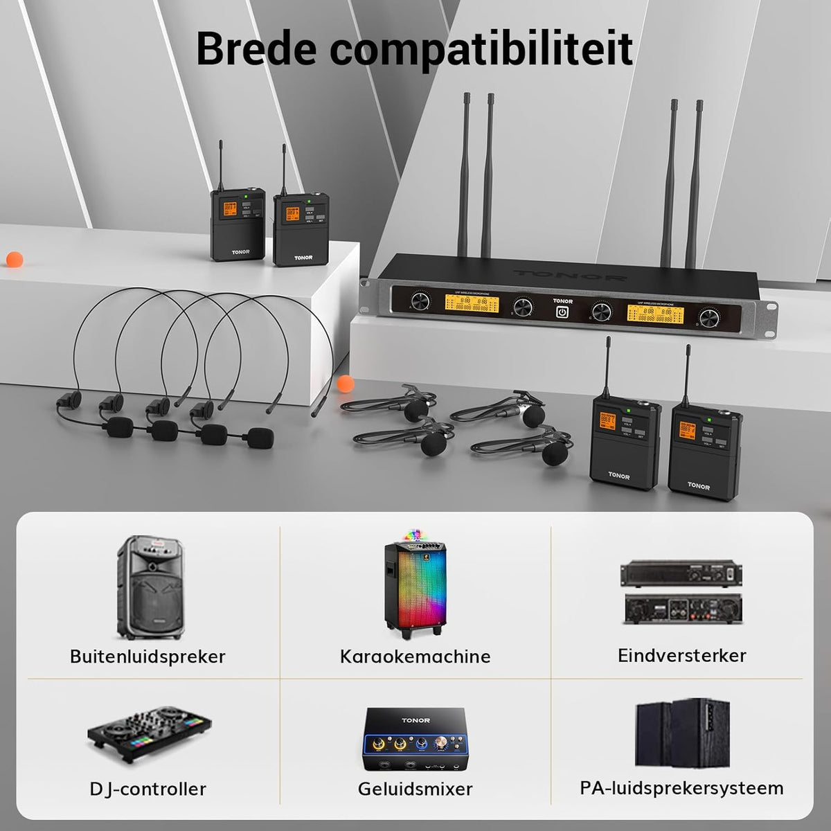 UHF Draadloos Microfoonsysteem Met Headset En Lavalier Microfoons – Draadloze Microfoonset – Headset Microfoon – Lavalier Microfoon – Bodypack Zender – Tot 90 Meter Bereik – 20 Instelbare Frequenties