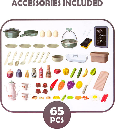 Speelkeuken - Speelgoedkeuken - Keukenset - met Licht - Water - Stoom - Klei - 65 Keukenaccessoires - Modern Stijl - 71 x 28.5 x 93.5 cm - Grijs