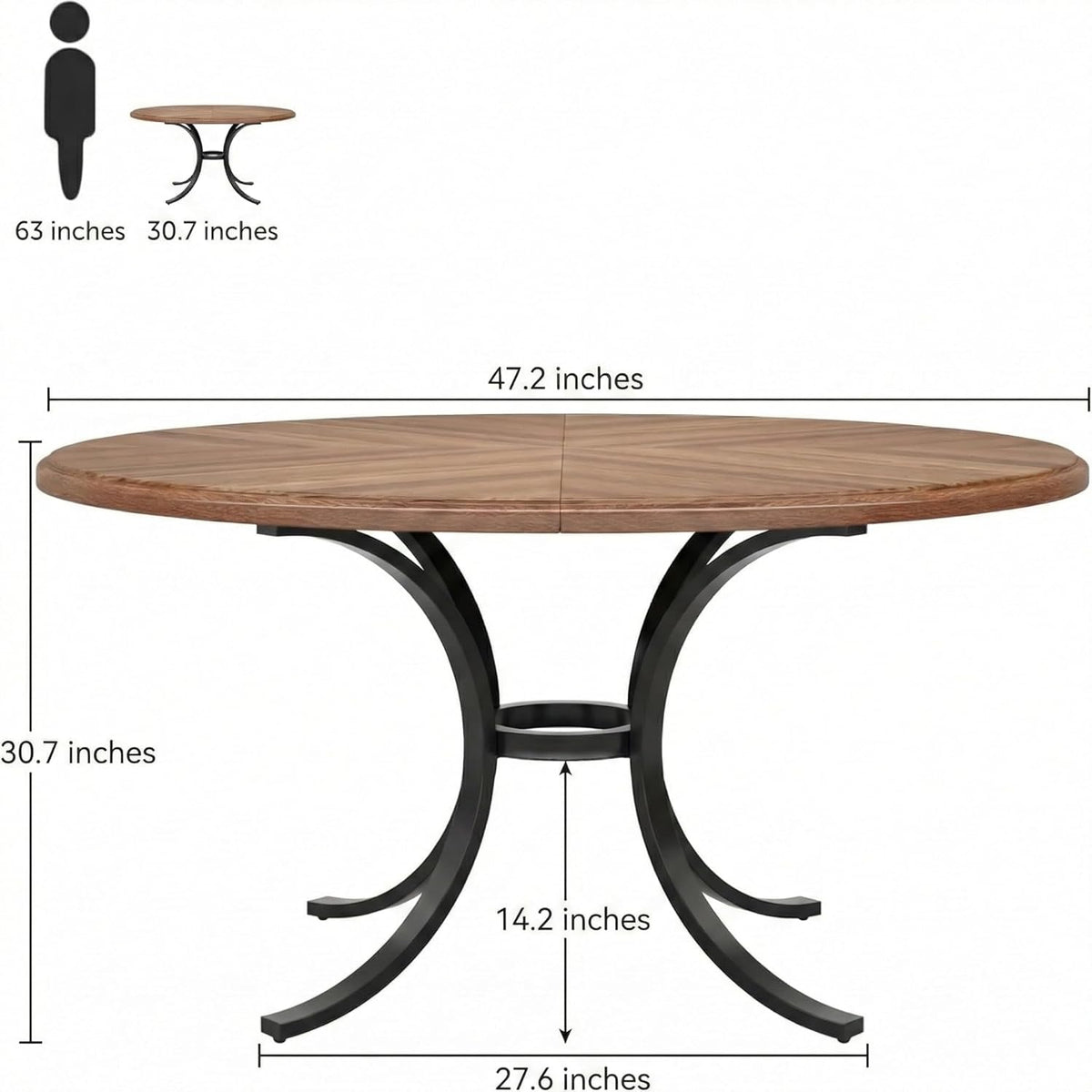 Ronde Eettafel – Ronde Tafel – Eettafel Rond – Keukentafel Rond – Tafel 120 cm – Voor 4-6 Personen – Stijlvol Houtfineer – Stevig Stalen Onderstel - QUORE