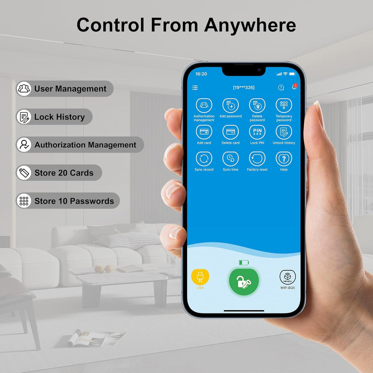 WELOCK Smart Elektronisch Deurslot Wifi Wachtwoordondersteuning, RFID-kaart, Bluetooth APP Deurslot, Afstandsontgrendeling voor thuis, Laag energieverbruik, IP44, Waterdichte Siliconen Cover