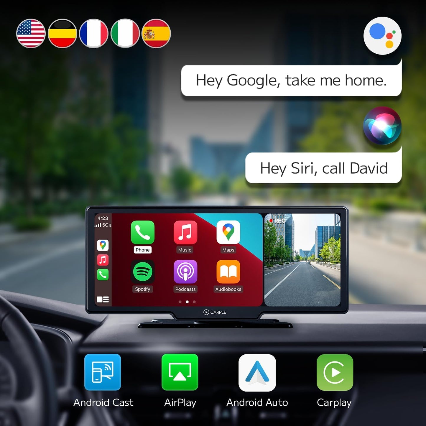Wireless CarPlay display 10.26 inch IPS with screen mirroring Bluetooth Android Auto 4K front and 1080P rear view camera includes app for advanced features