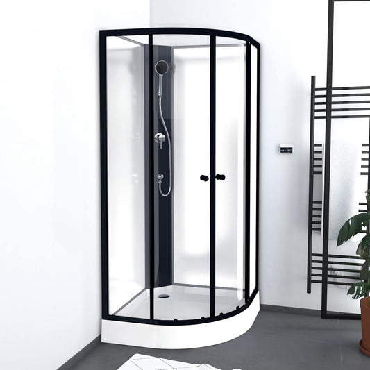 Complete douchecabine – Ronde douchecabine – Douchecabine met instap – Douchecabine compleet – Hoekdouche – 85x85x200 cm – 5 mm veiligheidsglas met matzwarte aluminium profielen