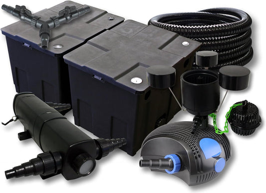 SunSun vijverfilterset voor 60.000 l met UVC 24 W, ECO-pomp 100 W, slang 25 m en skimmer