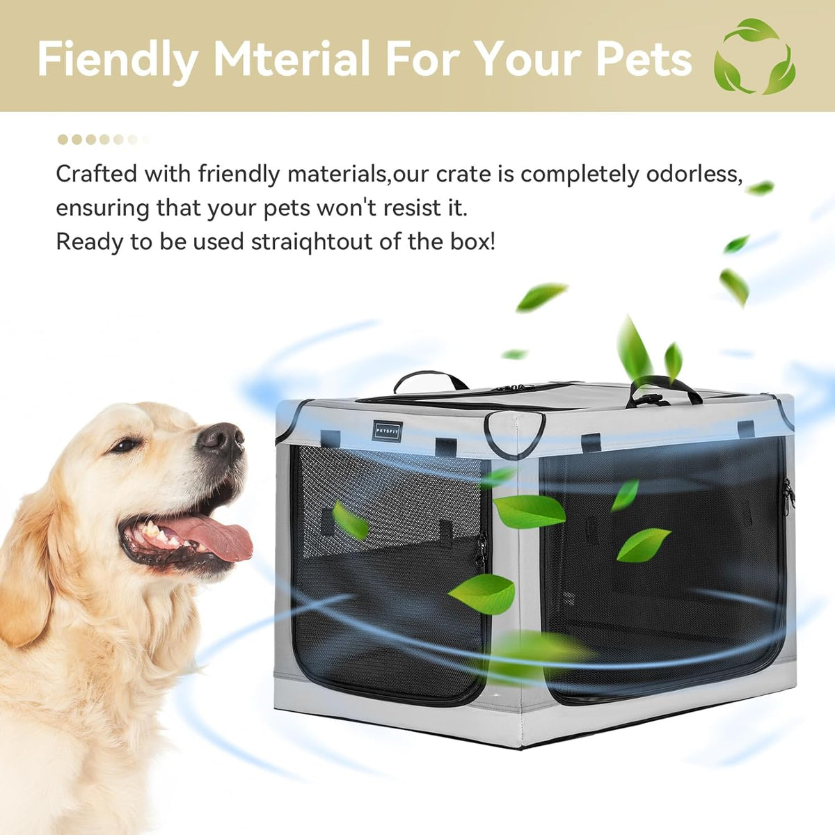 Petsfit Hondenbench met dikke mat, verstelbare stoffen hoes, ademende gaasdeuren, hondenkratten voor grote honden, 91 cm L x 61 cm B x 59 cm H grijs