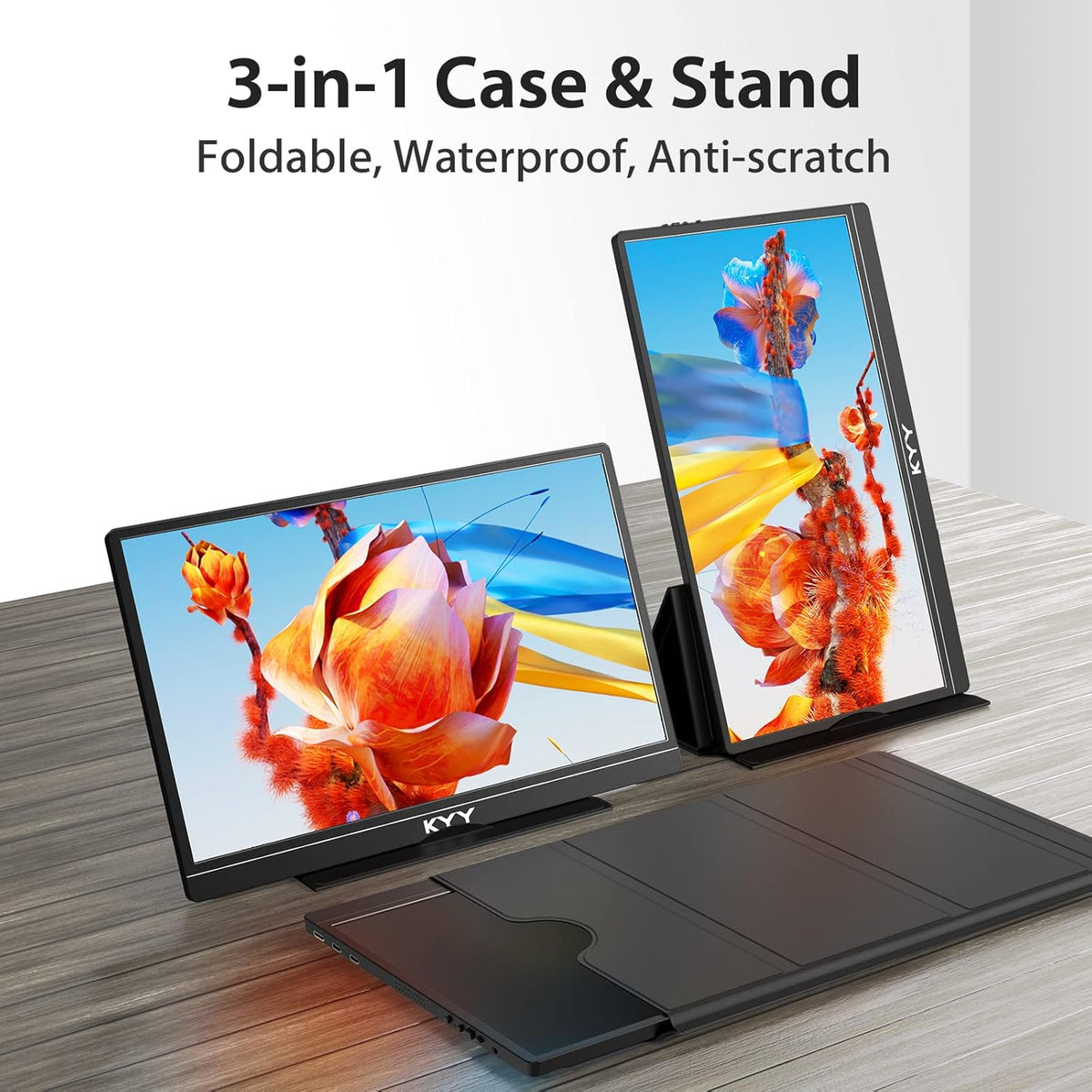 KYY Portable Monitor Newest 15.6'' FHD 1080P USB-C HDMI Laptop Monitor w/ Smart Cover Bag & Dual Speakers, External HDR Computer Screen, Travel Gaming Monitor for PC MAC Phone Xbox PS4/5 - QUORE