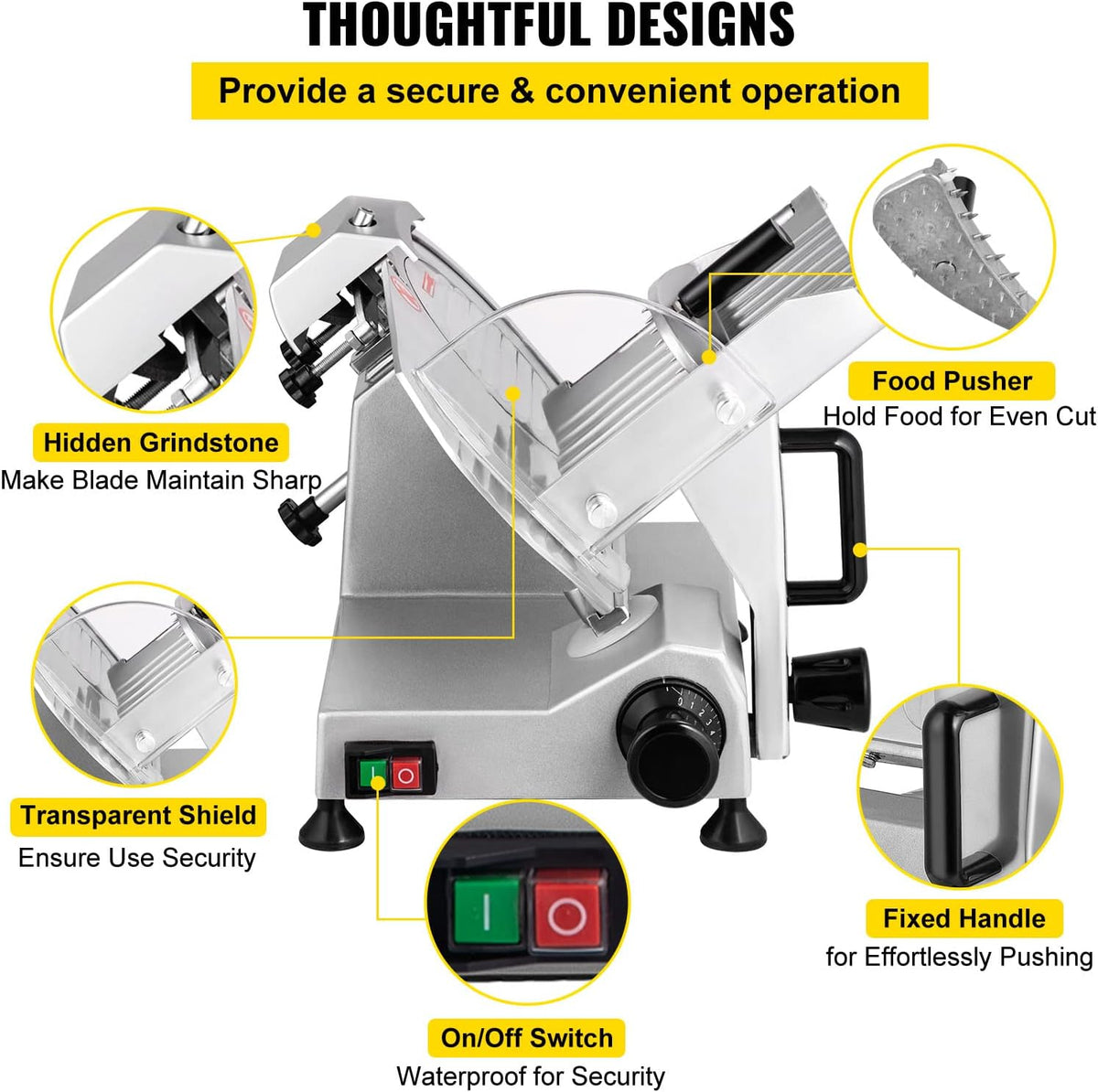 Commerciële Vleessnijmachine, Elektrische Deli Food Slicer, Carbon Steel Blade Elektrische Voedselsnijmachine, 350-400 RPM Vleessnijder, 0-0,45 inch verstelbare dikte voor vlees, kaas, groenten, ham