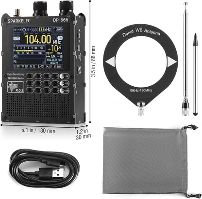 Raddy DP-666 DSP Wereldbandradio TEF6686 Chip, Professionele AM/FM/LW/MW/SW RDS Ontvanger, 2,8" Touchscreen + Stylus, 5000mAh Batterij, Telescoop- & Donut-antenne, Draagbaar met FW-update