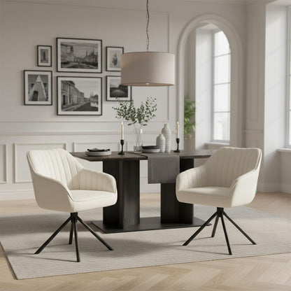 DUBI Möbel Dining Room Chairs Set of 2, 360° Swivel with Pocket Spring, High Seat Comfort, Load Capacity up to 150 kg, Fabric Cream, Robust Metal Cross Frame, Modern Design, Mika-Maya - QUORE