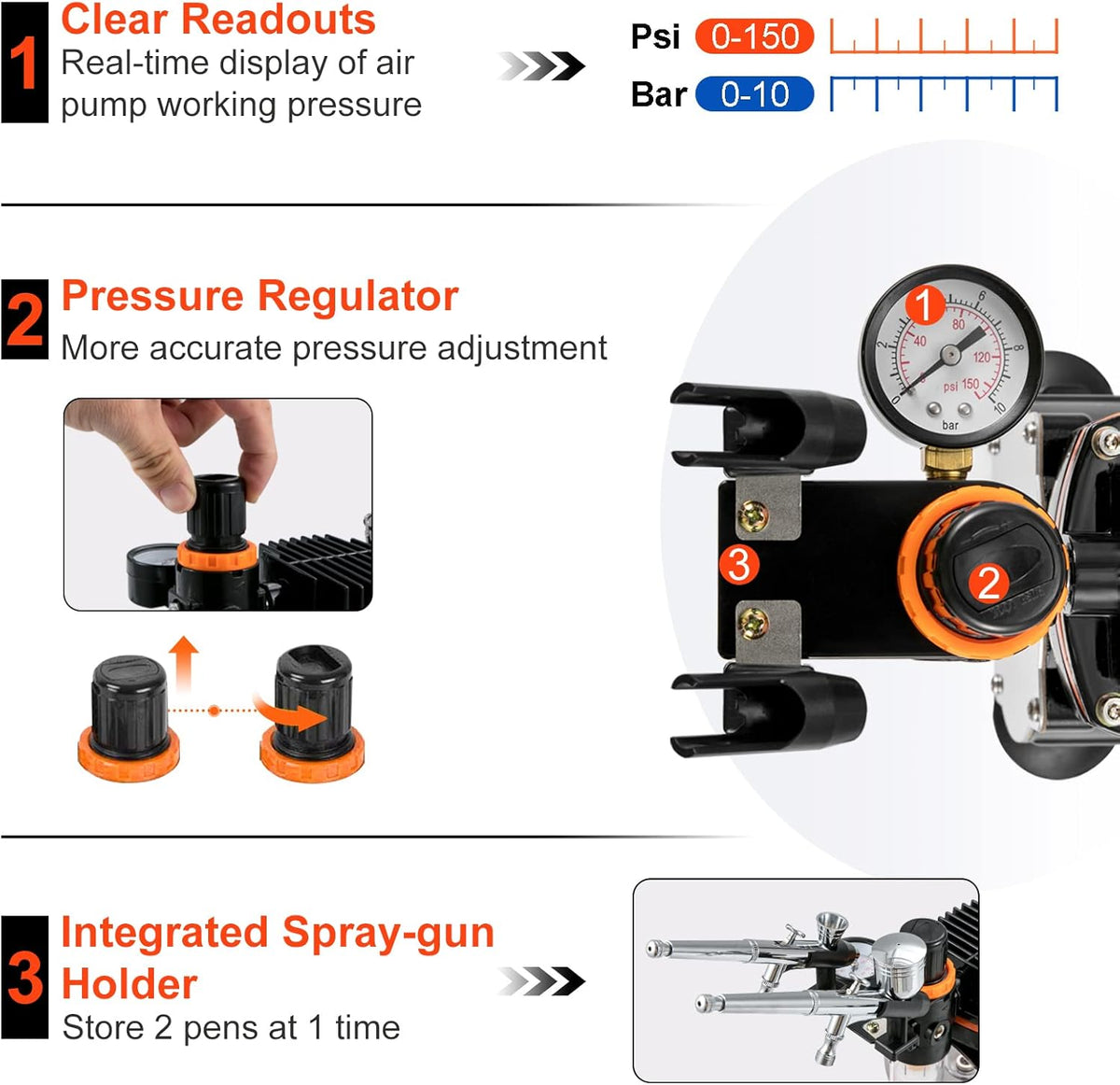 VEVOR Professionele airbrush-compressor, complete airbrush-set, dubbel, airbrush-pistool, 0,2/0,3/0,8 mm, hoge doorstroming, koffer, decoratie, gebak, tattoo, nagels, make-up, schilderen