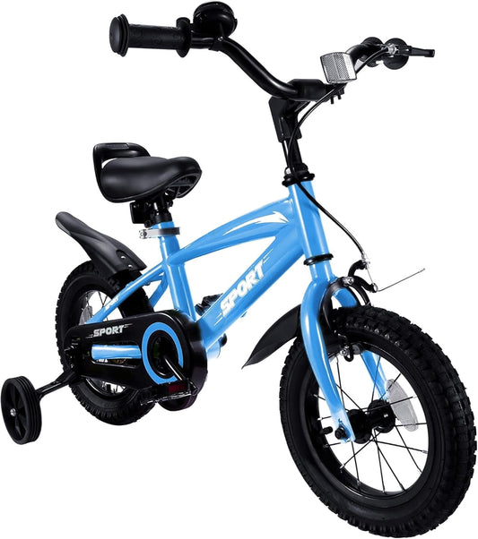 BODIOO Kinderfiets, 12 inch, met verstelbare zitting, dubbele remmen, steunwielen, reflector en spatbord, geschikt voor bestuurders van 84 tot 97 cm (blauw)