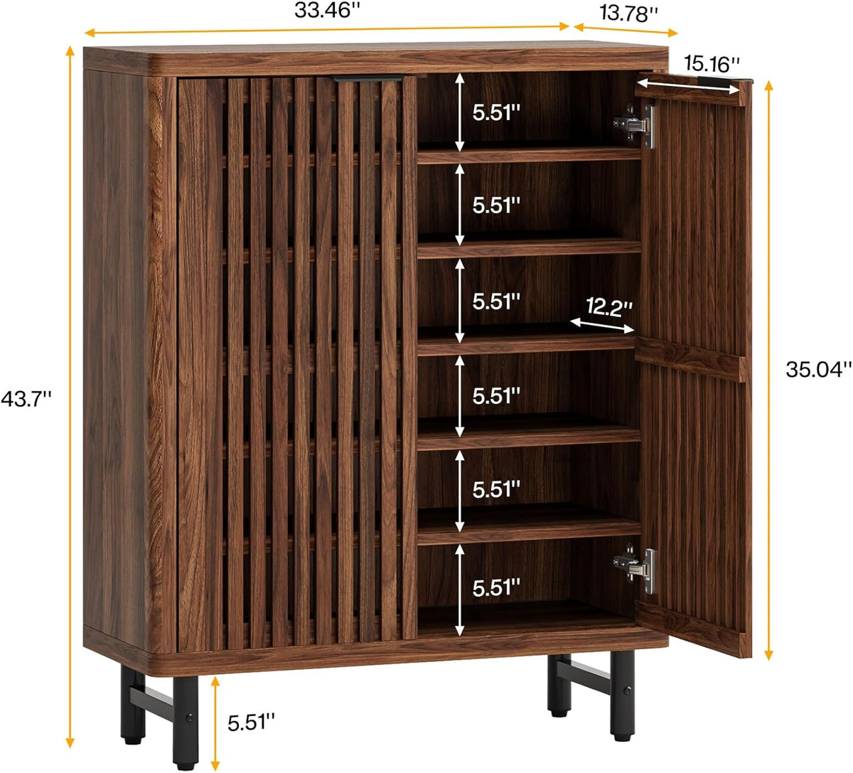 Tribesigns 6 Tier Shoe Cabinet with Canopy Doors, Large Wooden Shoe Storage Cabinet with Adjustable Shelves, Modern Freestanding Shoe Organizer Cabinet for Entrance, Hallway (Walnut)