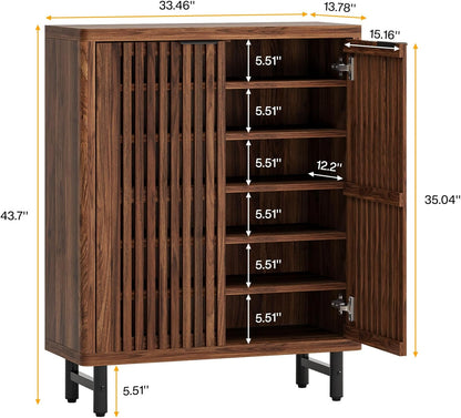Tribesigns 6 Tier Shoe Cabinet with Canopy Doors, Large Wooden Shoe Storage Cabinet with Adjustable Shelves, Modern Freestanding Shoe Organizer Cabinet for Entrance, Hallway (Walnut)