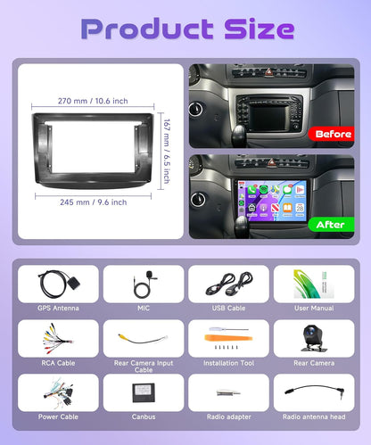 4G+64G Android autoradio voor Mercedes Benz Viano 2004-2011/Vito 2010-2015 Draadloze CarPlay Android Auto 10 inch Incell touchscreen Radio GPS-navigatie WiFi Bluetooth FM/RDS-radio EQ/USB/SWC Achterui