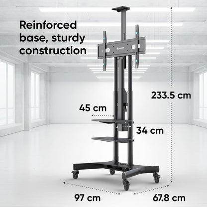 ONKRON Gemotoriseerde TV Beugel op Wielen voor 50" - 86" Scherm, Mobiele TV Standaard met TV Lift tot 90.9 kg - Vloerstandaard Televisie Lift Max VESA 800x500/TV Lift Elektrische Kast TS1881E-B Zwart
