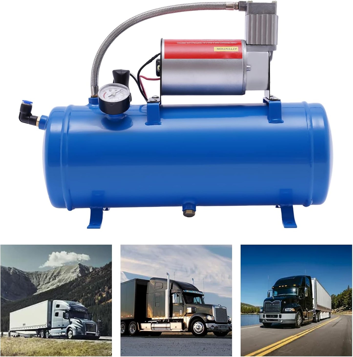 DC 12V Air Compressor Professional Compressor with Hose 150 PSI 6 Litre Tank Capacity Trumpet Compressor for Car Tyres, Boats, Air Horns, Tyre Inflating - QUORE