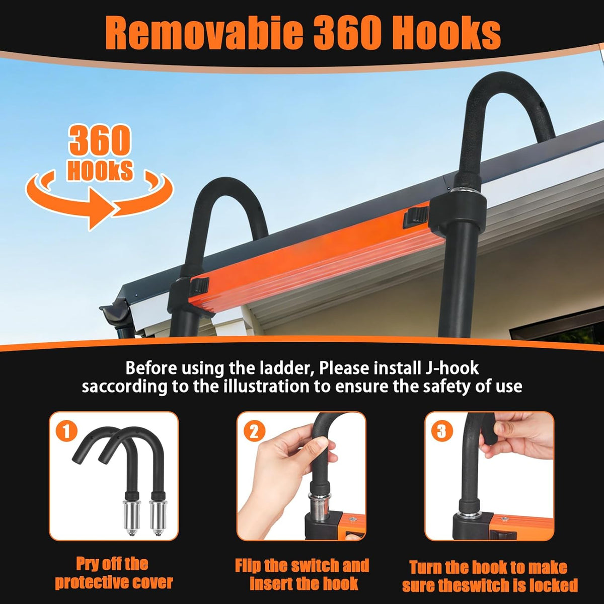 4,4m Telescopische Ladder - Hoogwaardige Uitschuifbare Ladder met Stabilisatoren en Afneembare Haak, Robuuste Draagbare Multifunctionele Rechte Ladder Huisladder Steunladder voor Campers en Zolders