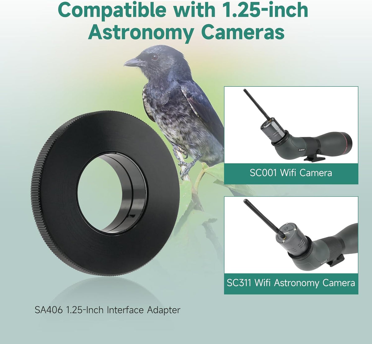 Svbony SA401 APO Spotting Scope, 25-75x100 Dubbele ED Objectieflens Apochromatisch FMC Spotting Scope, met SC001 WiFi Camera, SA405 1,25" Adapter, IPX6 Waterdicht, for Bird Watching Landscape
