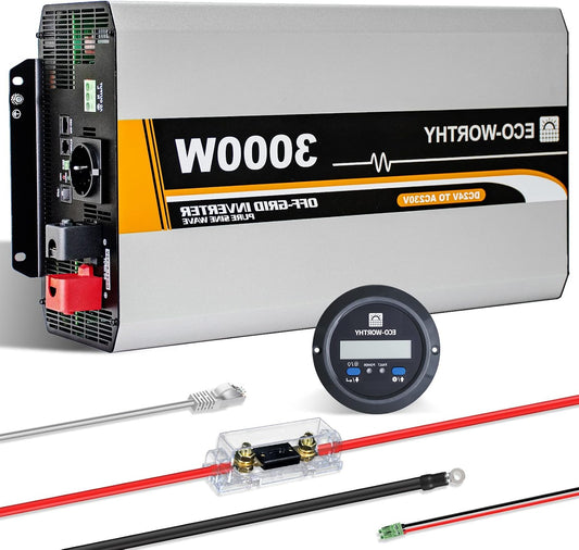 Omvormer – Spanningsomvormer – Inverter – Off-grid Omvormer – Zuivere Sinusgolf – 3000W Continu Vermogen – LCD Display Met Slimme Ventilator