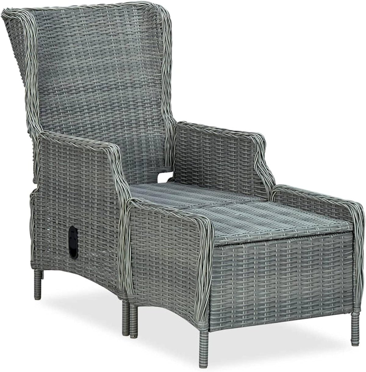 Tidyard Garden Chair, Chair with Footrest, Garden Chair, Outdoor Chair, Balcony, Terrace, Rattan, PE Light Grey - QUORE