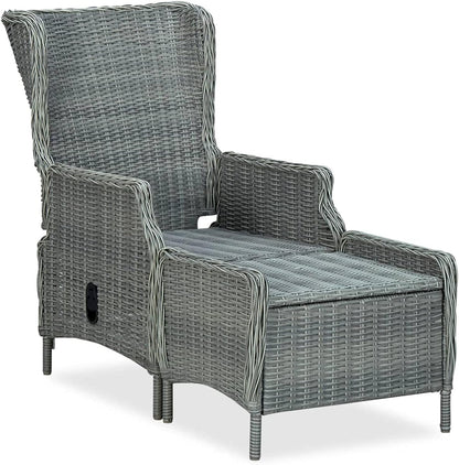Tidyard Garden Chair, Chair with Footrest, Garden Chair, Outdoor Chair, Balcony, Terrace, Rattan, PE Light Grey - QUORE