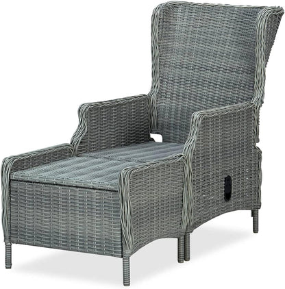 Garden Chair with Footstool, Reclining Function, Adjustable Braided Chair, Garden Chair, Garden Chair, Garden Chair, Rattan Chair with Reclining Function, Poly Rattan - QUORE