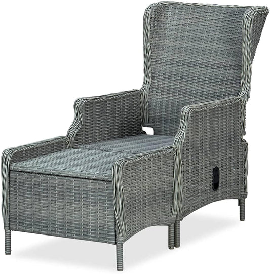 Garden Chair with Footstool, Reclining Function, Adjustable Braided Chair, Garden Chair, Garden Chair, Garden Chair, Rattan Chair with Reclining Function, Poly Rattan - QUORE