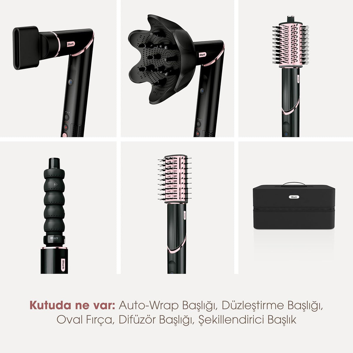 Shark FlexStyle 5-in-1 Airstyler & Haardroger, Automatische Krullers, Platte Borstel, Ovale Borstel, Concentrator, Diffuser, Bewaarhoes, Geen Hittebeschadiging, Zwart/Roségoud HD446EU