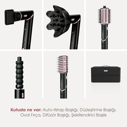 Shark FlexStyle 5-in-1 Airstyler & Haardroger, Automatische Krullers, Platte Borstel, Ovale Borstel, Concentrator, Diffuser, Bewaarhoes, Geen Hittebeschadiging, Zwart/Roségoud HD446EU