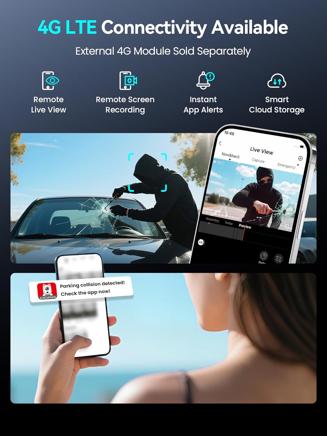 DDPAI Dashcam 4K+1080P Dual STARVIS 2 IMX678 60FPS HDR Dashcam Auto Voor en Achter met 32GB eMMC, AI-ISP Nachtzicht, 4G LTE Ondersteuning, 5GHz WiFi GPS, 24H Parkmodus, 3" IPS Display, Z60 Pro