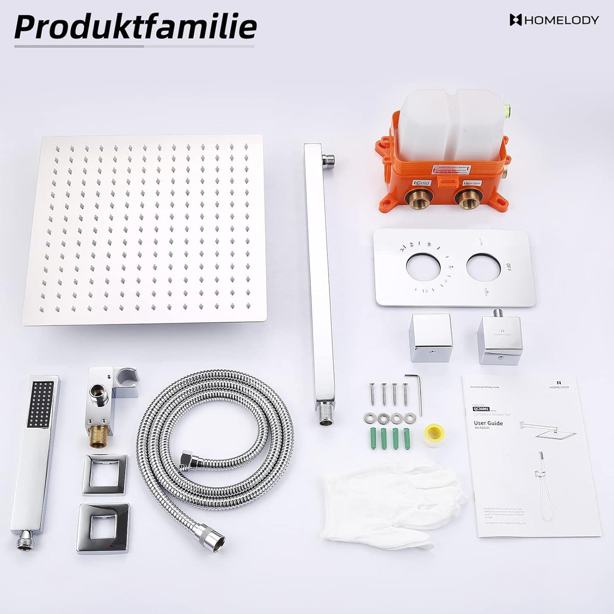Douchekraan – Douchesysteem – Thermostaatkraan – Douchemengkraan – Regendouche – Inbouw – 30 cm Regendouchekop – Messing & Chroom