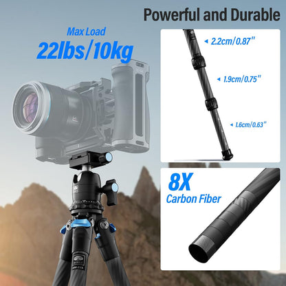SIRUI Carbon Mini Statief, 43cm Desktop Statief Koolstofvezel met 360° Kogelkop, Draagbaar Mini Tripod voor DSLR Camera Video Camcorder, Belasting tot 10 kg, AM-223+B-00K
