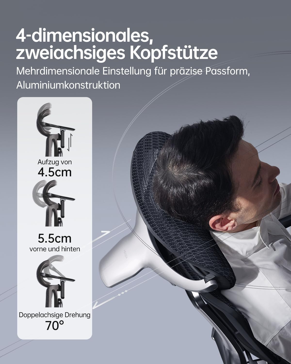 Ergonomische Bureaustoel – Bureaustoel Kantoorstoel Werkstoel Studiefauteuil – 3-Zones Dynamische Lendensteun – 4D Verstelbare Hoofdsteun & 360° Verstelbare Armleuningen