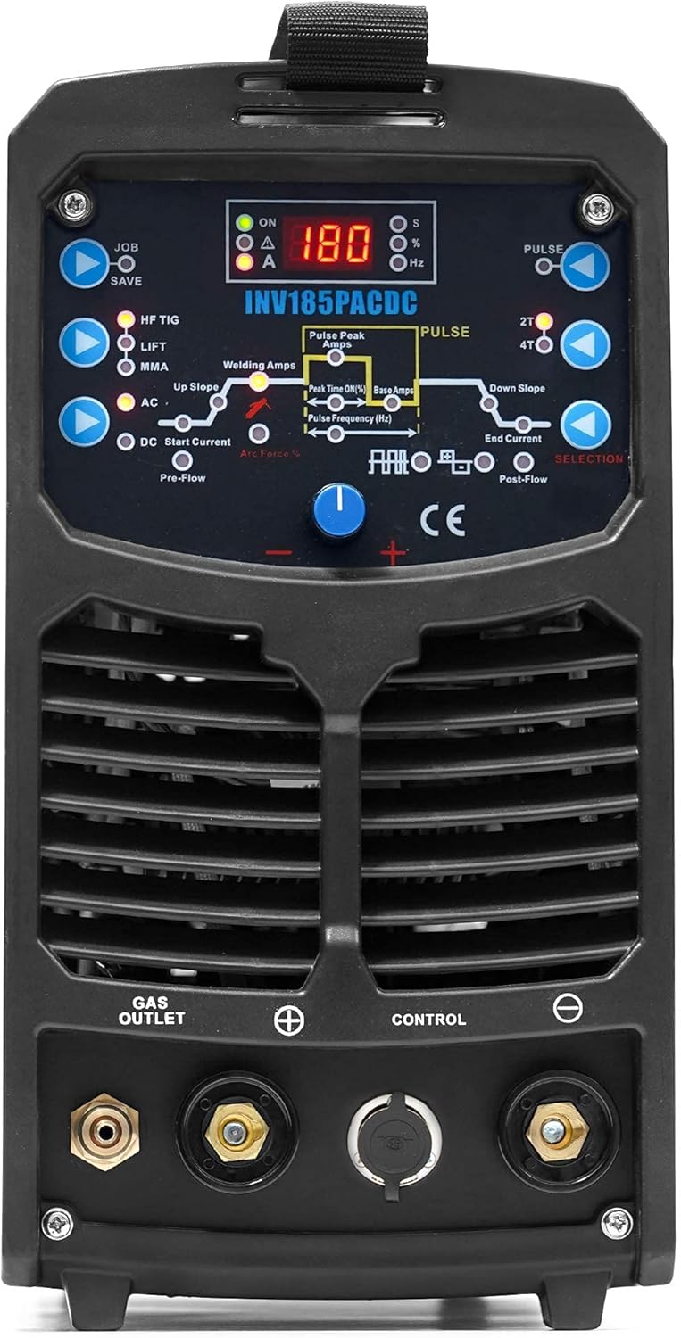 IPOTOOLS INV185PACDC WIG Lasapparaat, AC/DC, 180 ampère, volledig digitaal, Inverter-lasapparaat, inclusief HF-ontsteking, pulsfunctie, aluminium lassen, MMA, IGBT, 7 jaar garantie