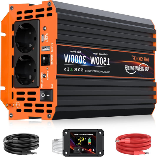 1500W Zuivere Sinusomvormer – Power Inverter – Spanningsomvormer – Omvormer 12V naar 230V – DC naar AC Converter – LCD Afstandsbediening – 2 AC Stopcontacten en USB Type-C Poort - QUORE