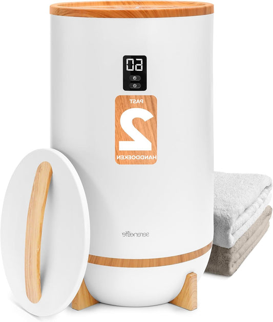 Serenelife Towel Warmer - Electric Bucket Towel Heating - with Customized Fragrance for Spa and Bathroom - Fits 2 Large Bath Towels, Bathrobes, Pajamas - Automatic Shut Off - Bamboo - QUORE