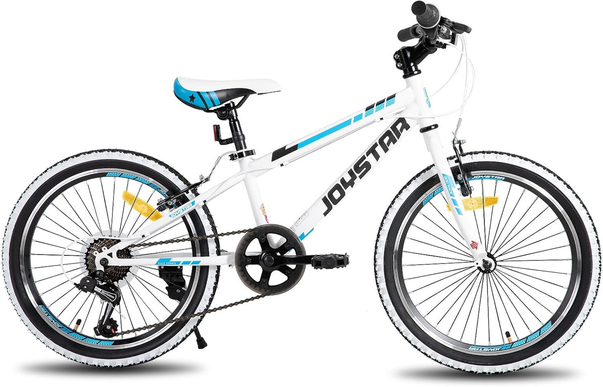 JOYSTAR Lubbock Kinderfiets, 20, 24 inch, voor jongens en meisjes van 7 tot 12 jaar, hardtail mountainbike voor kinderen, met 1 versnellingen/7 versnellingen, witte wand-knbby-banden, kinderfiets