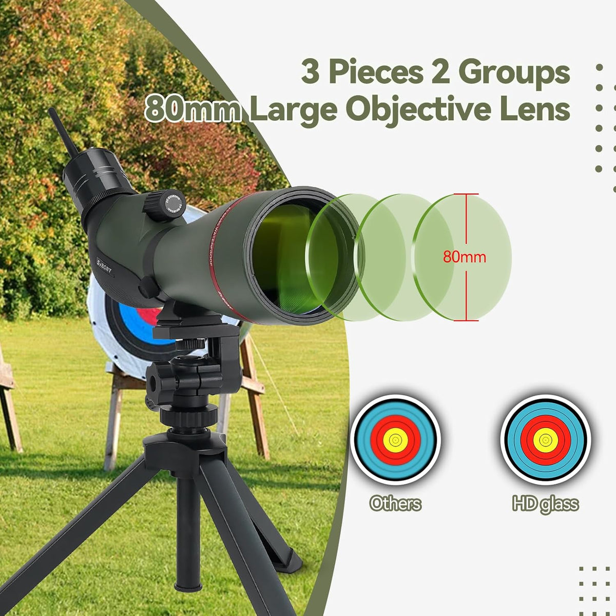 Svbony SA412 20-60x80 Spotting Scopes met WIFI-Camera, HD-Spotting Scope met Desktop Statief, Schuine Lange Afstand Spotter Scope, FMC Waterdichte Mistbestendige Spotting Scope voor Doelschieten