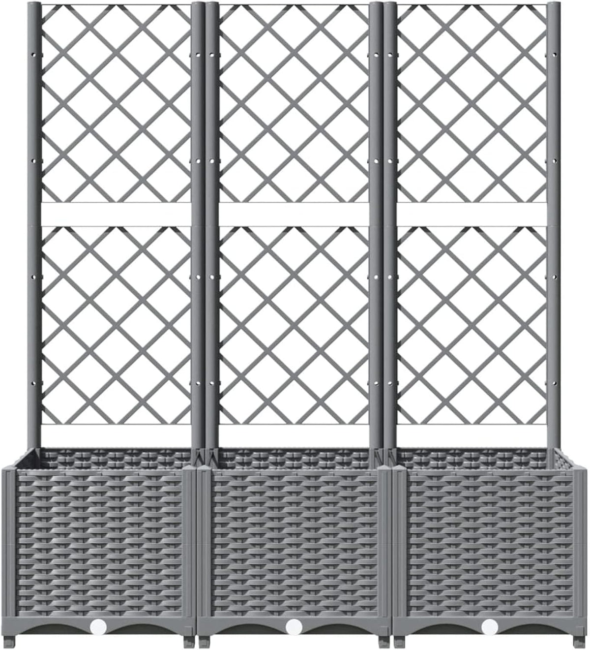 Gecheer Planter with trellis trough planter with garnished trellis, rectangular flower pot with grid, flower raised bed light grey 120x40x136cm PP - QUORE