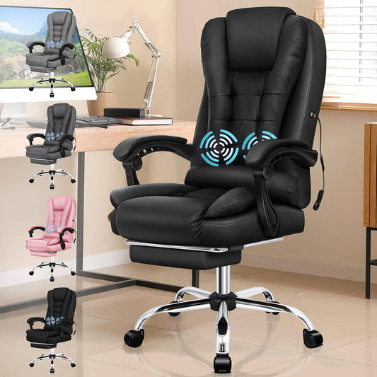 ALFORDSON Massage office chair, ergonomic design with large upholstery, faux leather, black - QUORE
